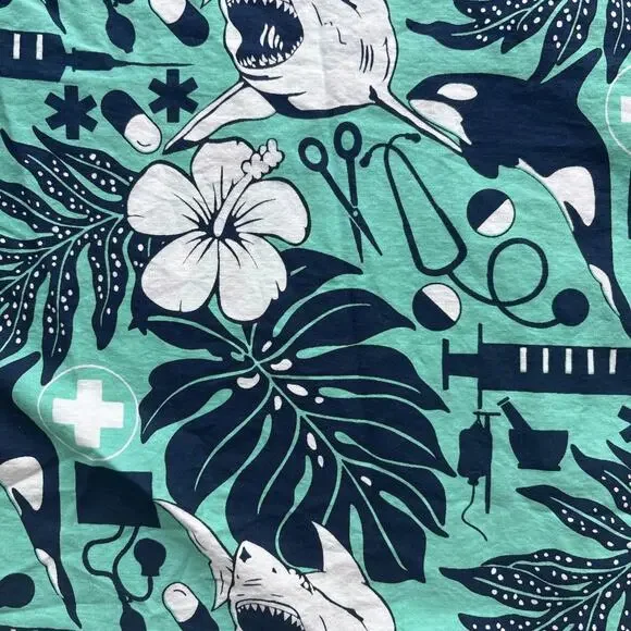 Rum Reggae Medical Shark Orca Shirt Mens Medium Teal Cotton Excellent Condition - Picture 16 of 16